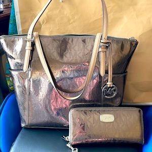 Chrome Metallic Michael Kors Purse & Wallet